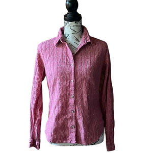 Columbia Button Up Shirt (M) Burgundy Stripe Long Sleeve Retro camp Hiking